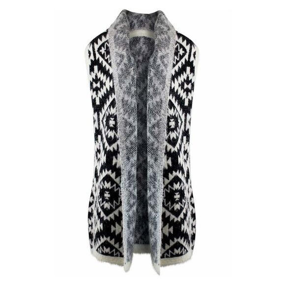 Knit Aztec Print Kimono Vest Cardigan - Picture 6 of 8